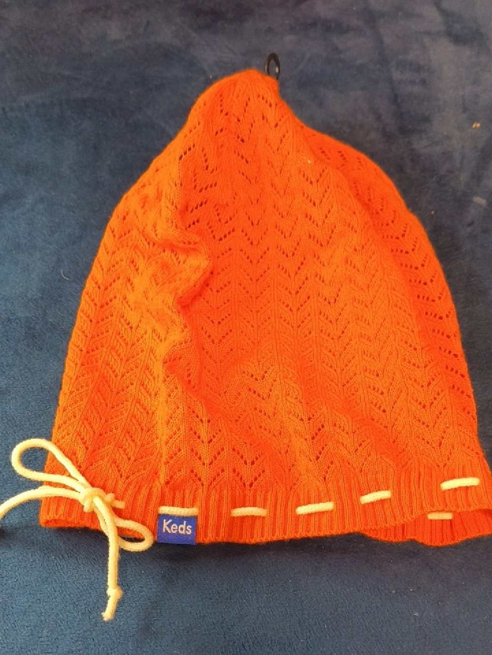 Keds Orange Knit Beanie with Bow and Ribbon Detail